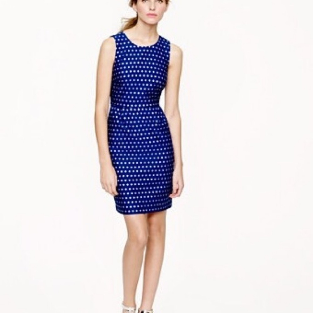JCrew Fit & Flare Navy & Silver Polka Dot Dress